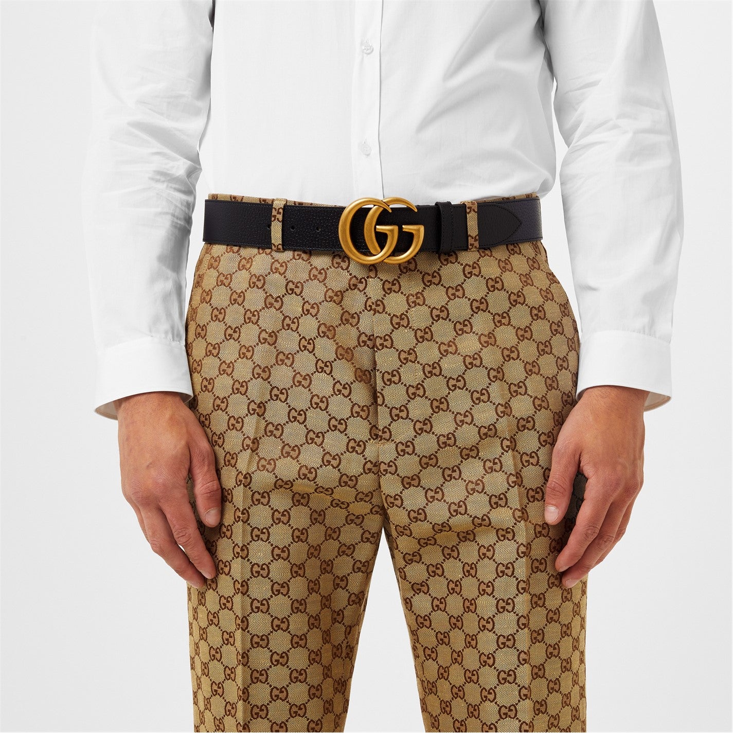 Gucci Wide Leather Belt With Double G Buckle