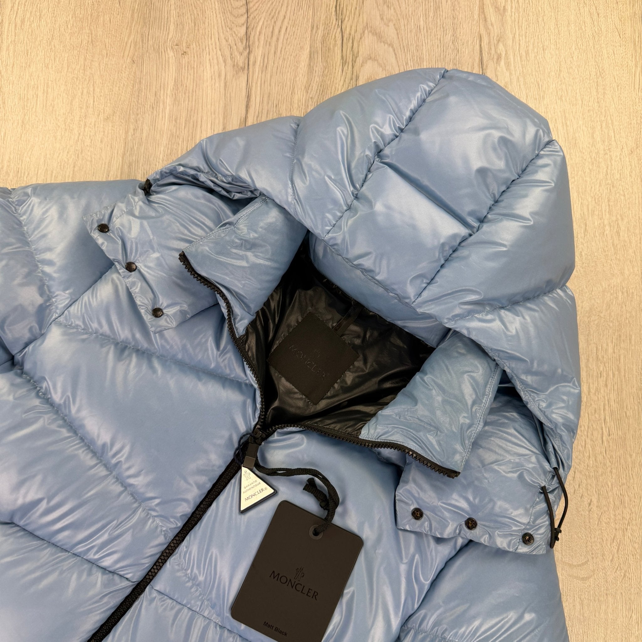 Moncler Men’s Yonne Baby Blue Black Badge Zip-up Down Jacket - Morely TrendsMoncler Type here:)