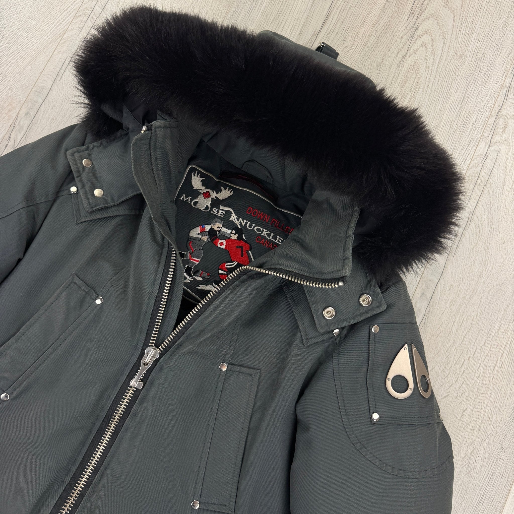 Moose Knuckles Men’s Graphite Zip-up Ballistic Bomber Parker Jacket - XS - Morely TrendsMoose Knuckle Type here:)