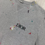 Dior Men’s Grey Paint Splattered T Shirt - Large
