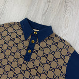 Gucci Men’s Beige & Navy GG Interlocking Polo - Slim