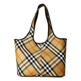 Burberry Small Leather Checked Cotton-Canvas Tote