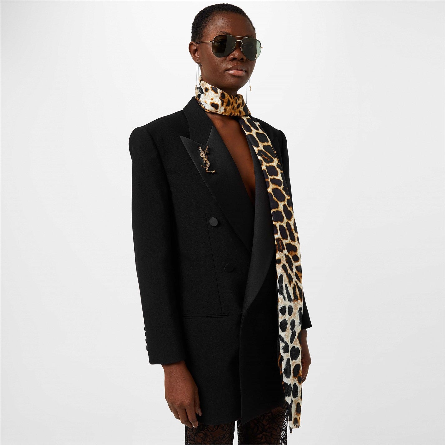 Saint Laurent Leopard Patterned Jacquard Scarf