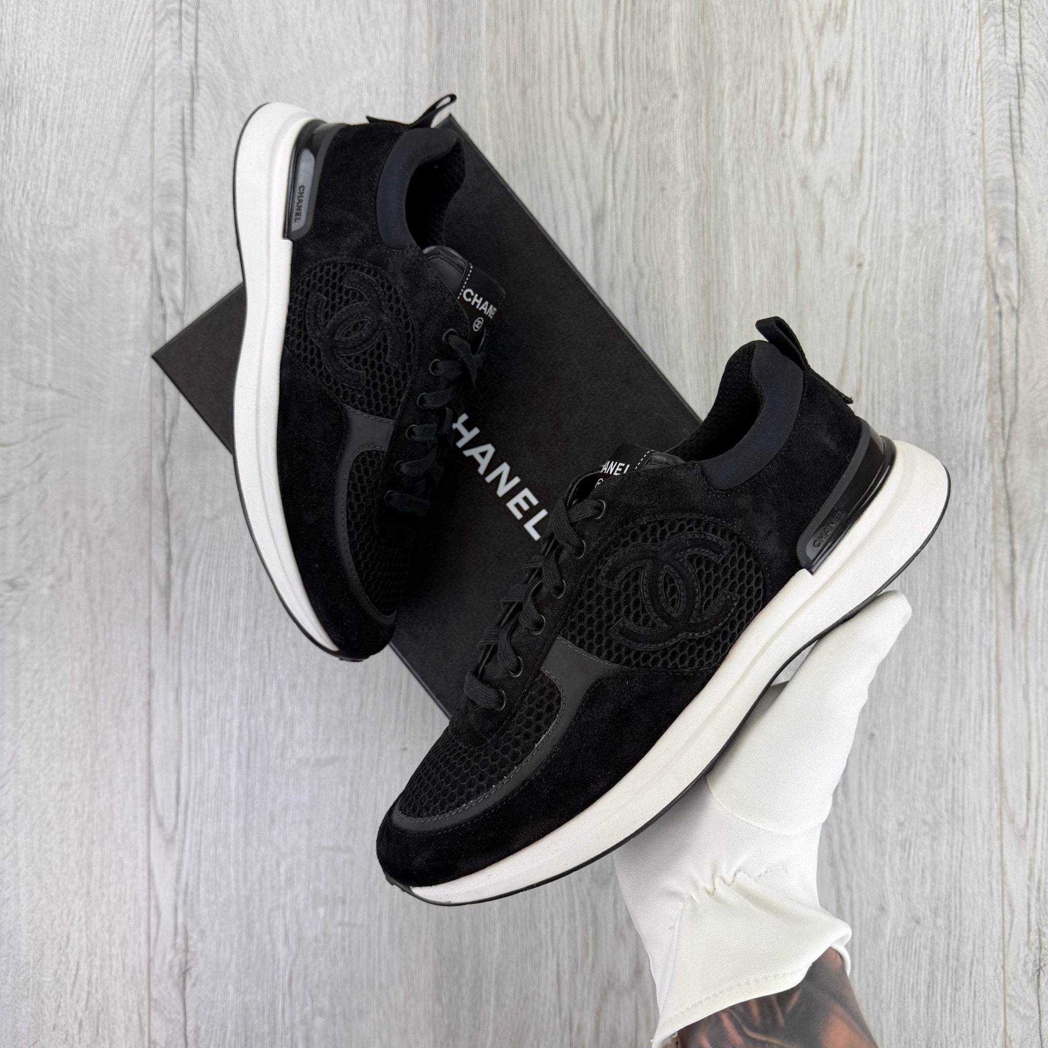 Chanel Men’s Black Low Suede Runners - Uk 7 - Morely TrendsChanel Type here:)