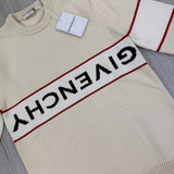 Givenchy Men’s Beige Stripe Logo Knitted Crewneck Jumper