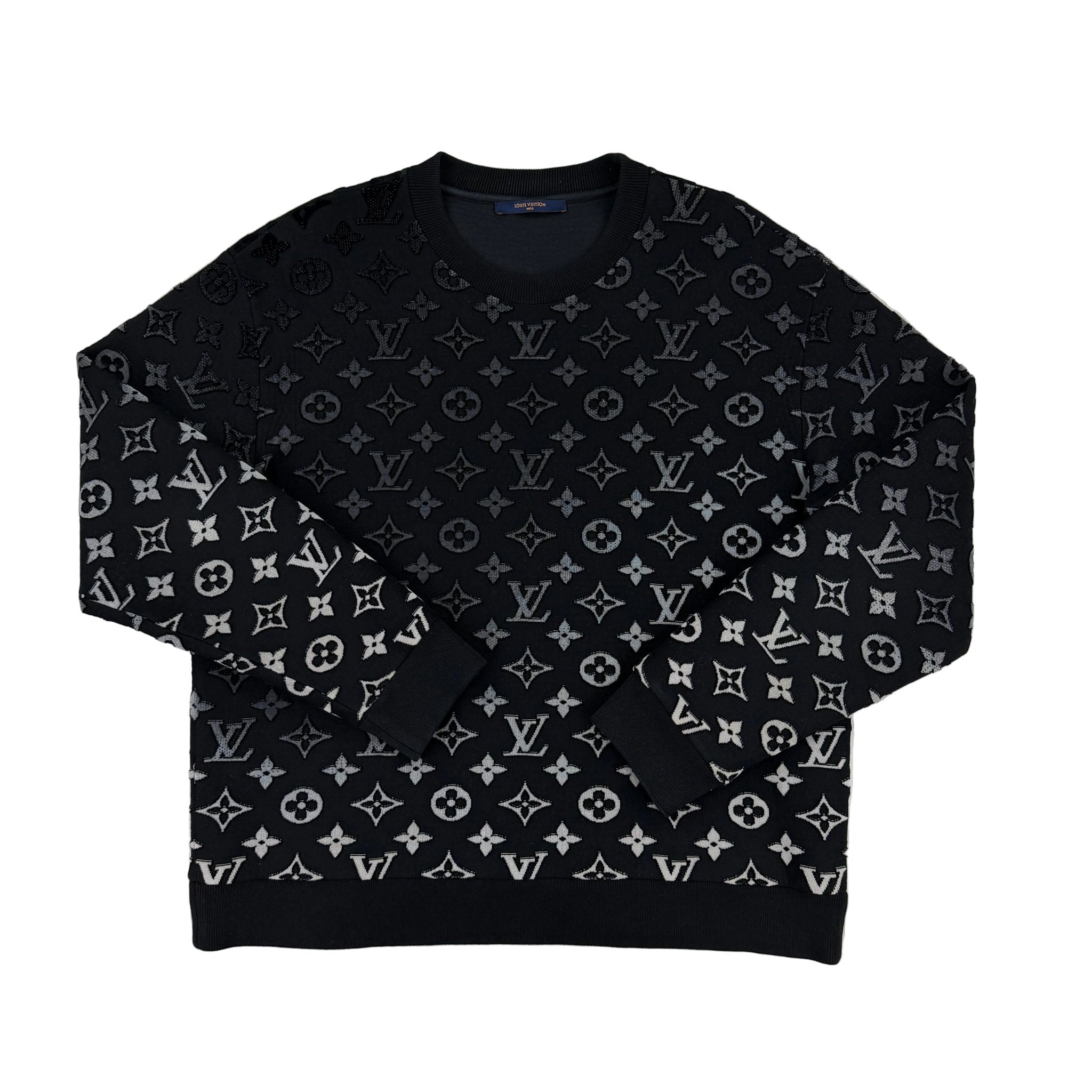Louis Vuitton Men’s Black & White Monogram Jacquard Crewneck Jumper - XL - Morely TrendsLouis Vuitton Type here:)