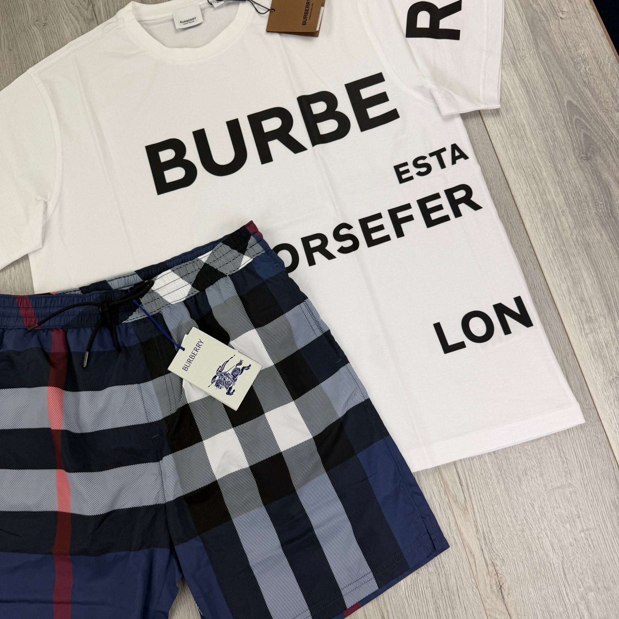 Burberry Men’s White T-shirt & Shorts Set - Morely TrendsBurberry Type here:)