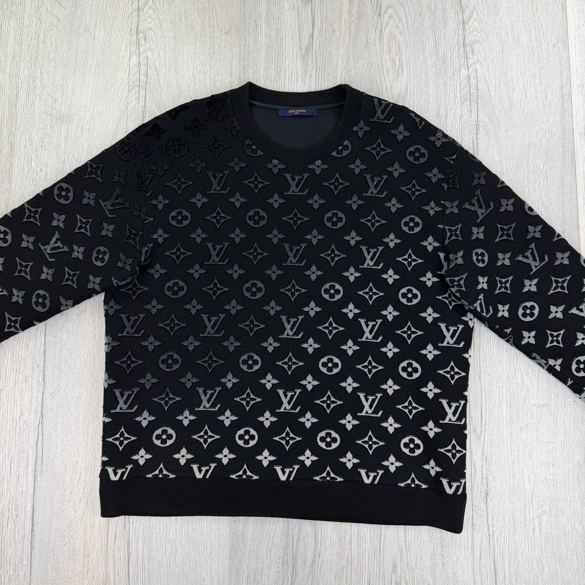 Louis Vuitton Men’s Black & White Monogram Jacquard Crewneck Jumper - XL - Morely TrendsLouis Vuitton Type here:)