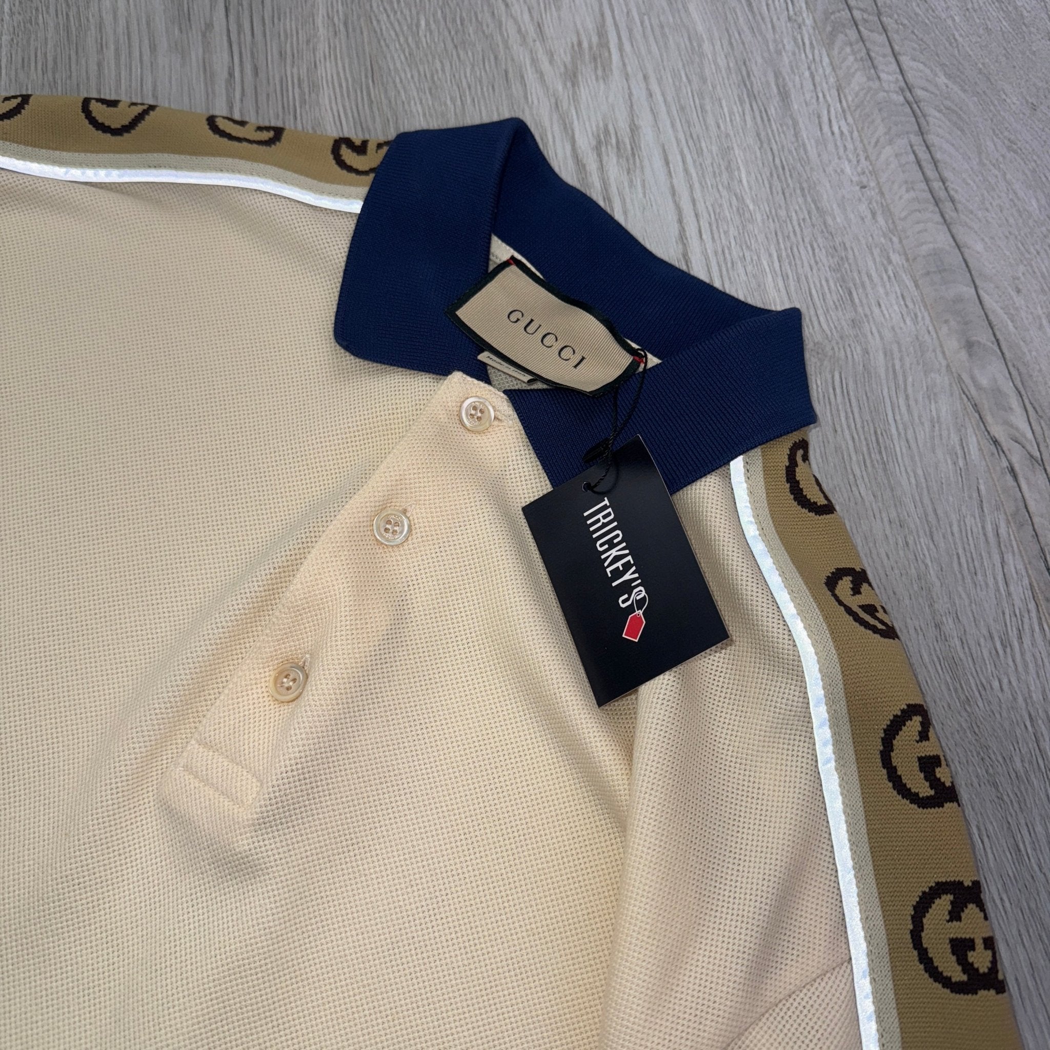Gucci Men’s Beige Polo With Interlocking G Stripe - Morely TrendsGucci Type here:)