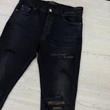 Amiri MX1 Men’s Black Distressed Core Camouflage Applique Jeans - Uk 36
