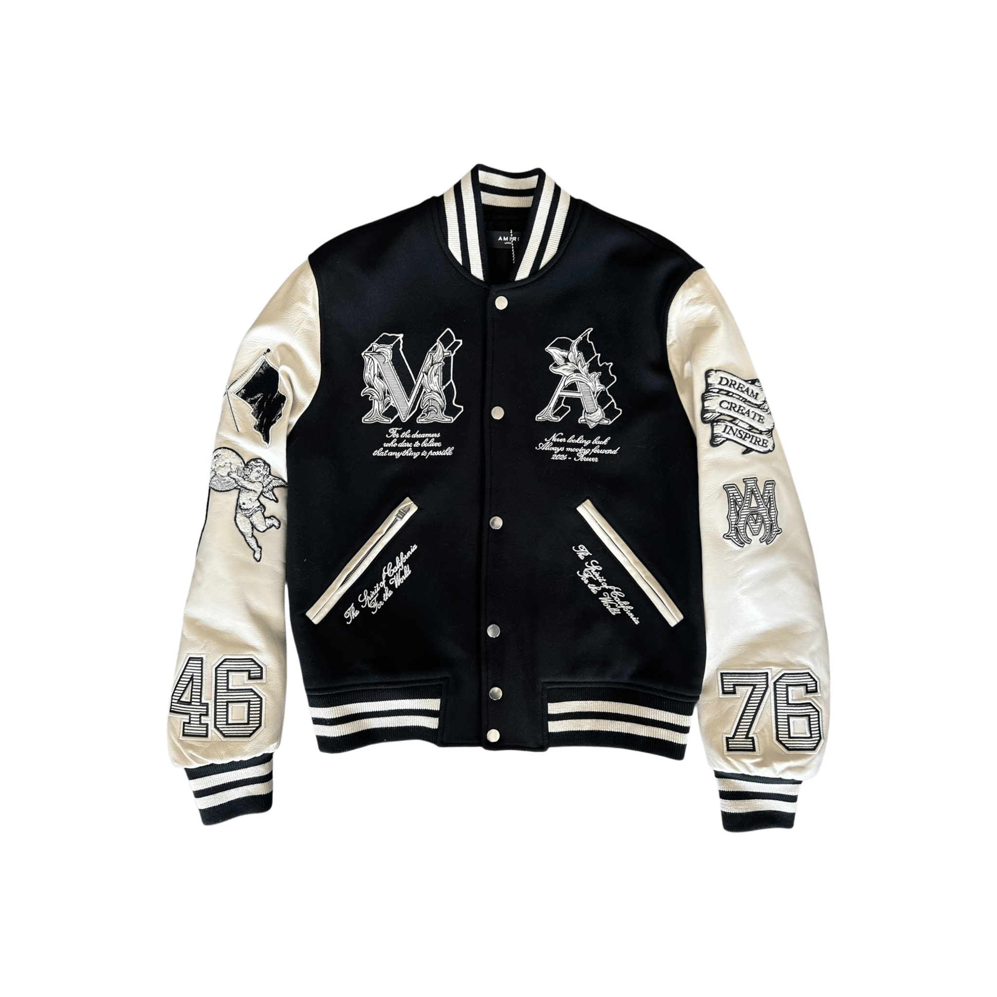 Amiri Black & White Angel Varsity Jacket - Morely TrendsAmiri Type here:)