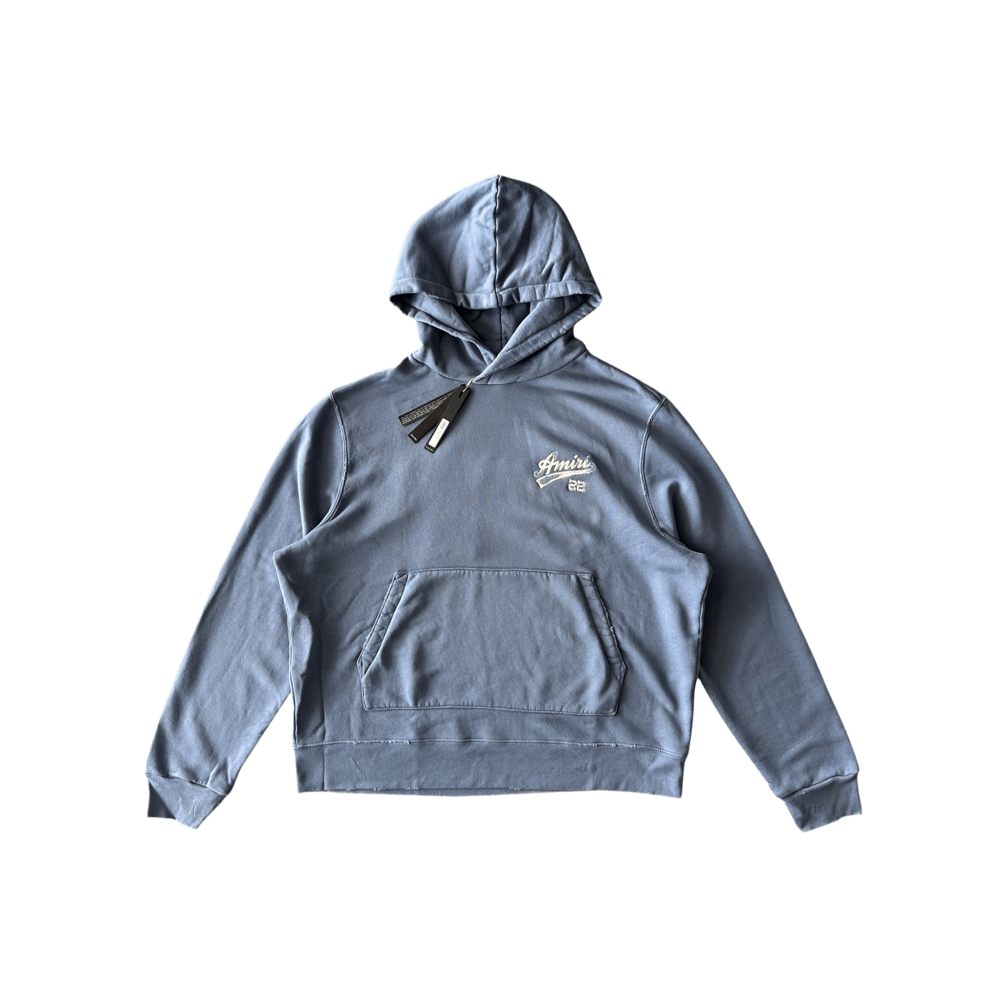 Amiri Blue & White 22 Distressed Logo Hoodie - Morely TrendsAmiri Type here:)