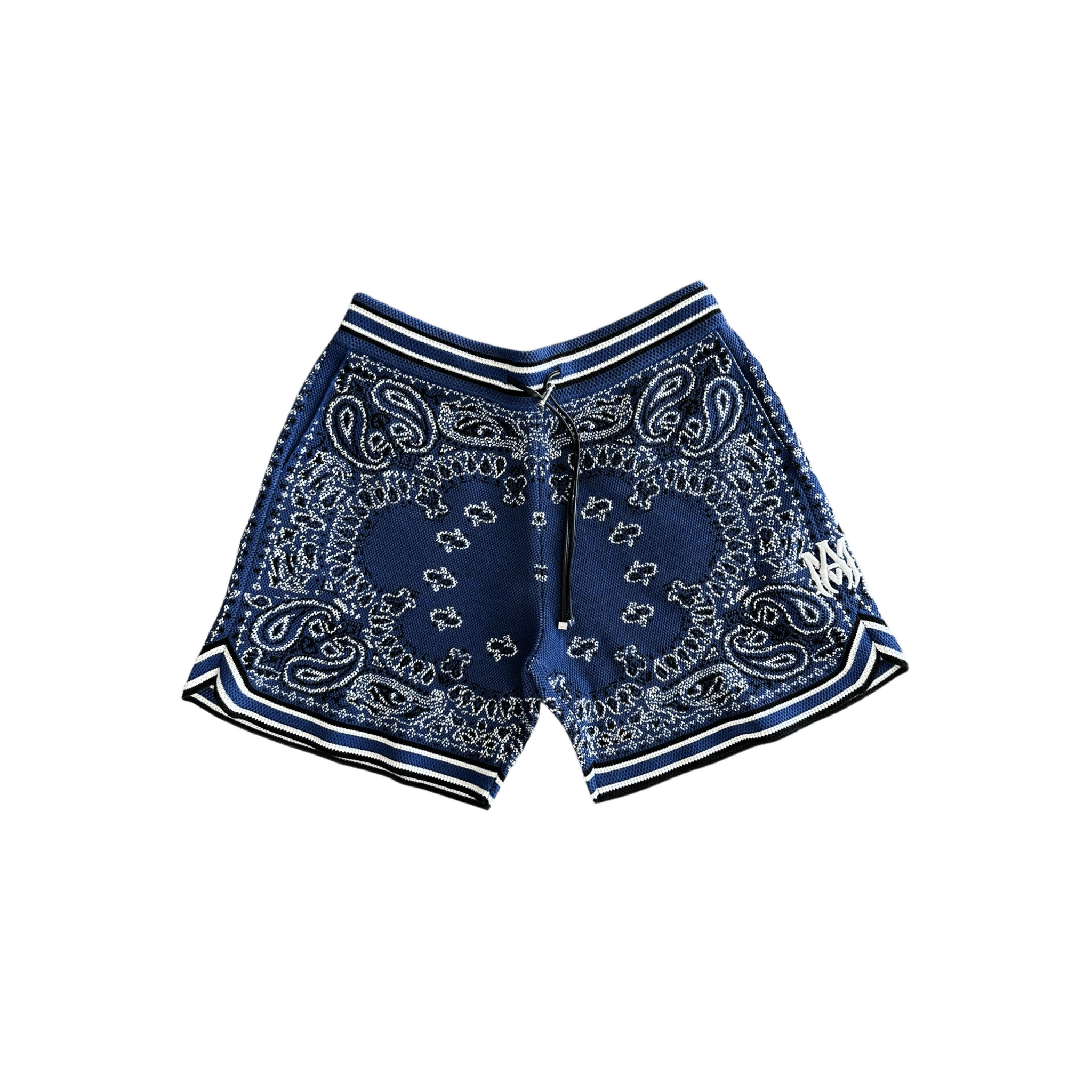 Amiri Blue & White Bandana Basketball MA Logo Shorts - Morely TrendsAmiri Type here:)