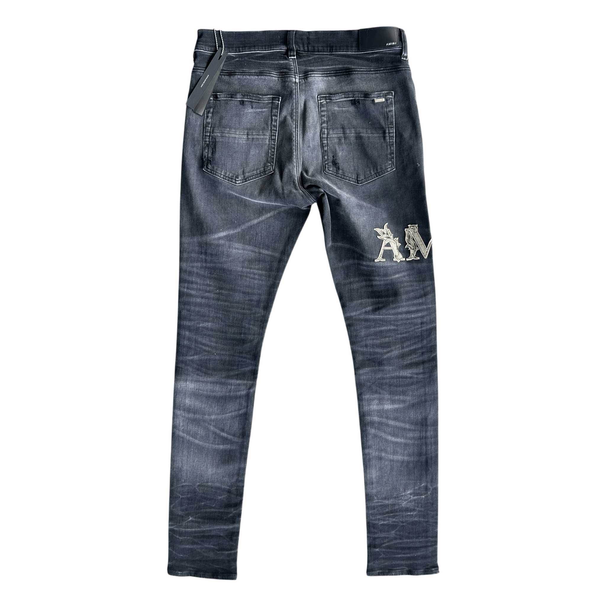 Amiri Faded Black Baroque Varsity Logo Jeans - Morely TrendsAmiri Type here:)