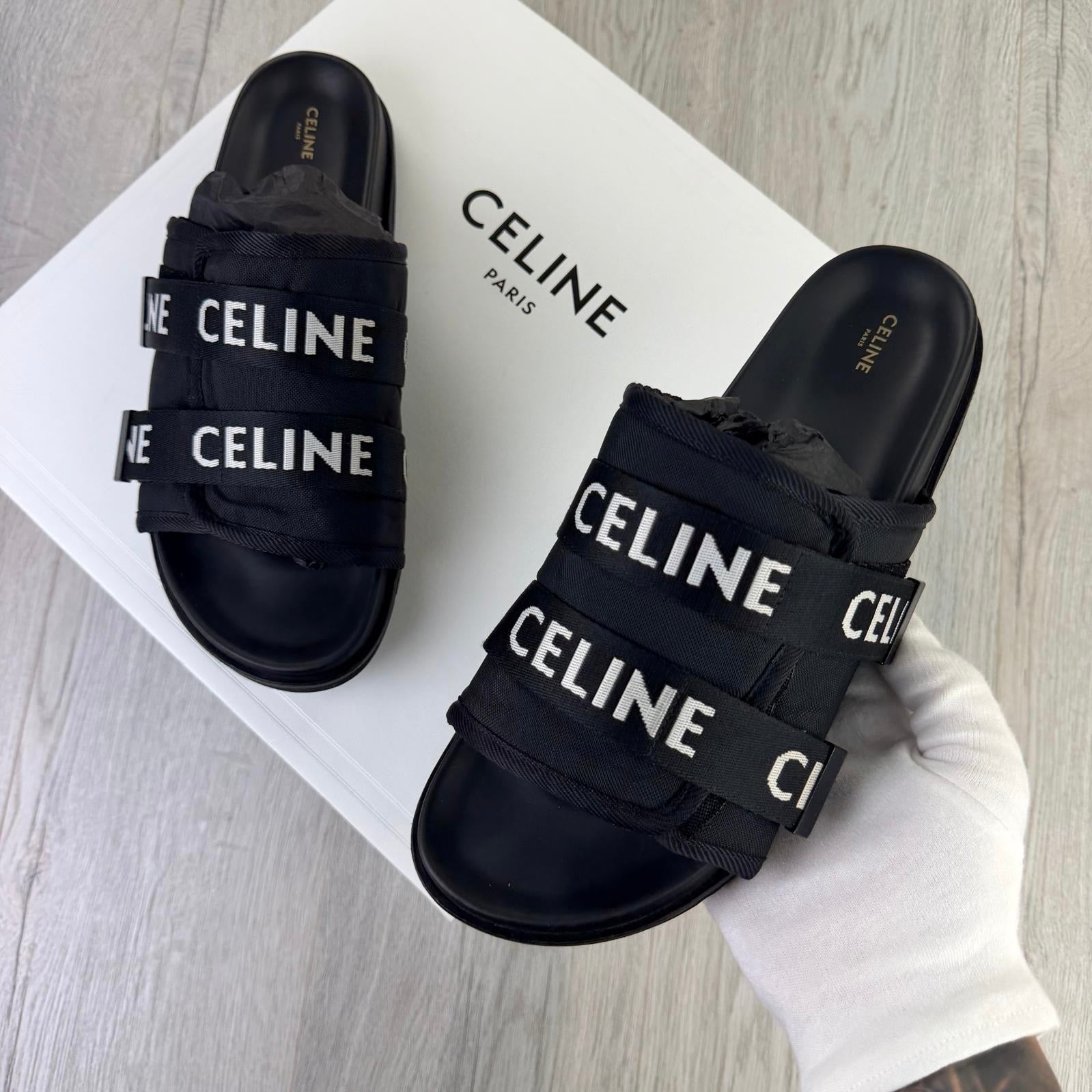 Celine Men’s Black Logo Sandals - Uk 11 - Morely TrendsCeline Type here:)