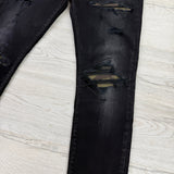 Amiri MX1 Men’s Black Distressed Core Camouflage Applique Jeans - Uk 36