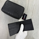 Gucci Jumbo GG Black Leather Toiletry / Travel Bag & Jumbo Wallet