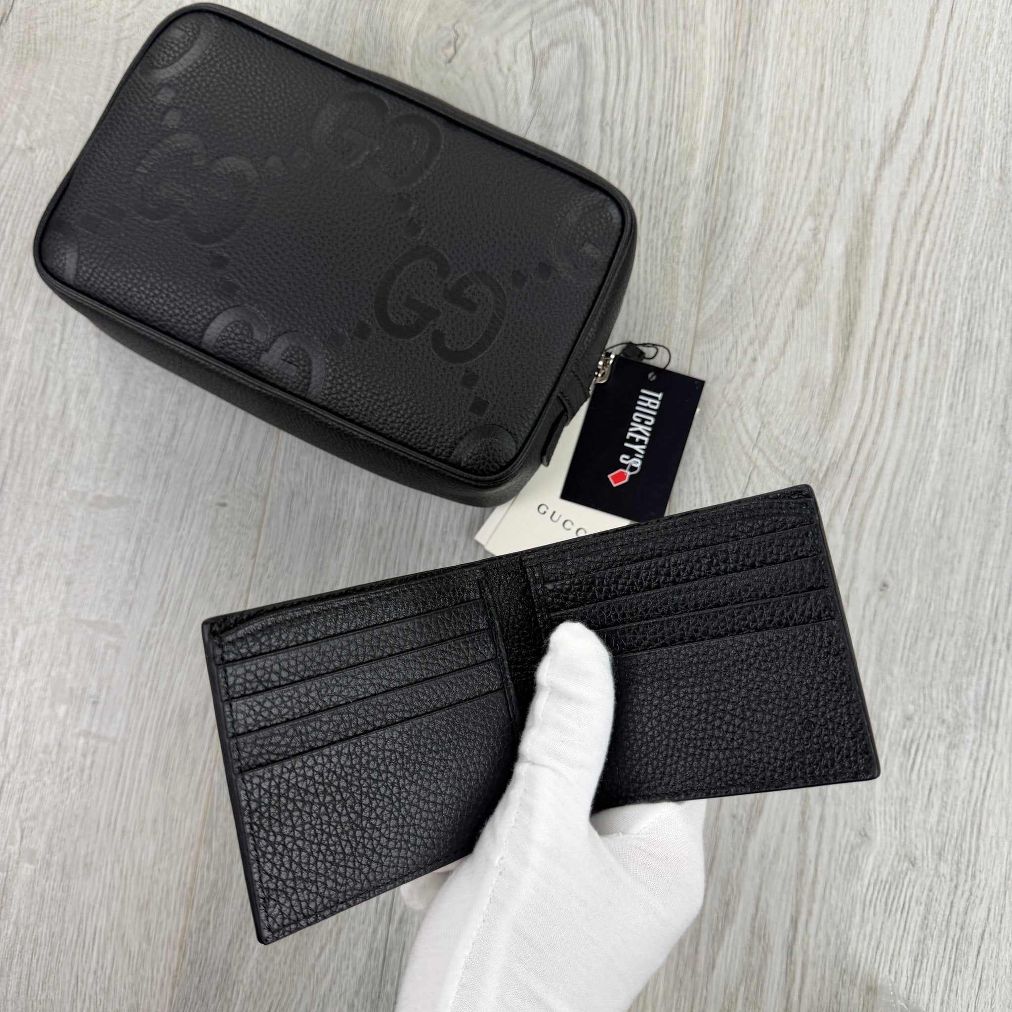 Gucci Jumbo GG Black Leather Toiletry / Travel Bag & Jumbo Wallet - Morely TrendsGucci Type here:)
