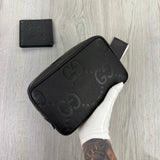 Gucci Jumbo GG Black Leather Toiletry / Travel Bag & Jumbo Wallet