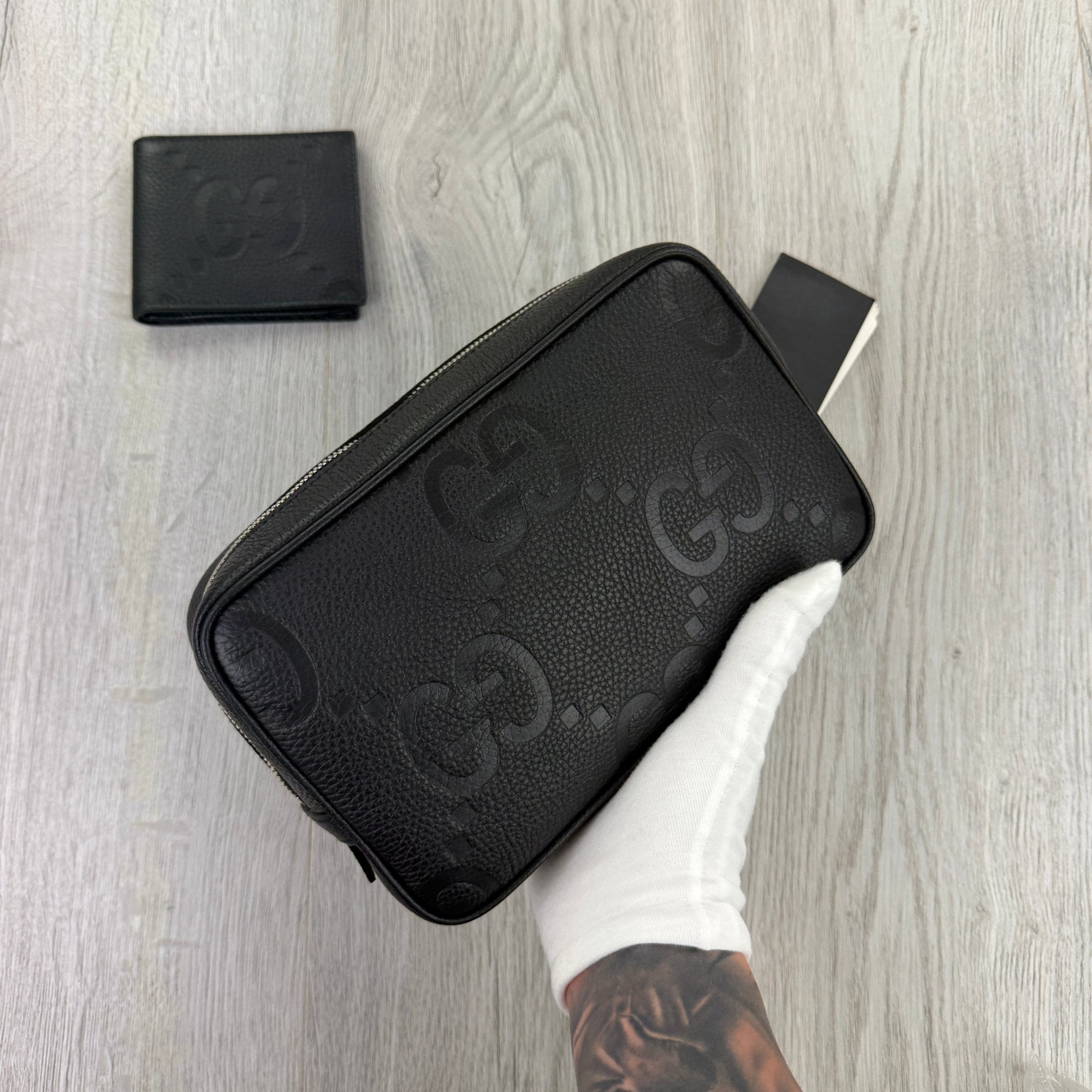 Gucci Jumbo GG Black Leather Toiletry / Travel Bag & Jumbo Wallet - Morely TrendsGucci Type here:)