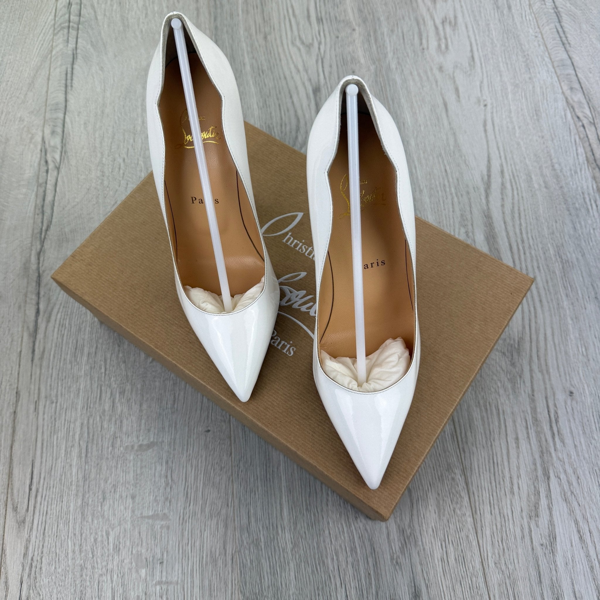 Christian Louboutin Women’s White Kate 120 Patent Leather Pumps - Morely TrendsChristian Louboutin Type here:)
