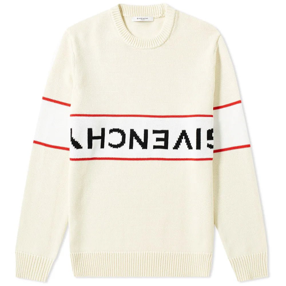 Givenchy Men’s Beige Stripe Logo Knitted Crewneck Jumper - Morely TrendsGivenchy Type here:)