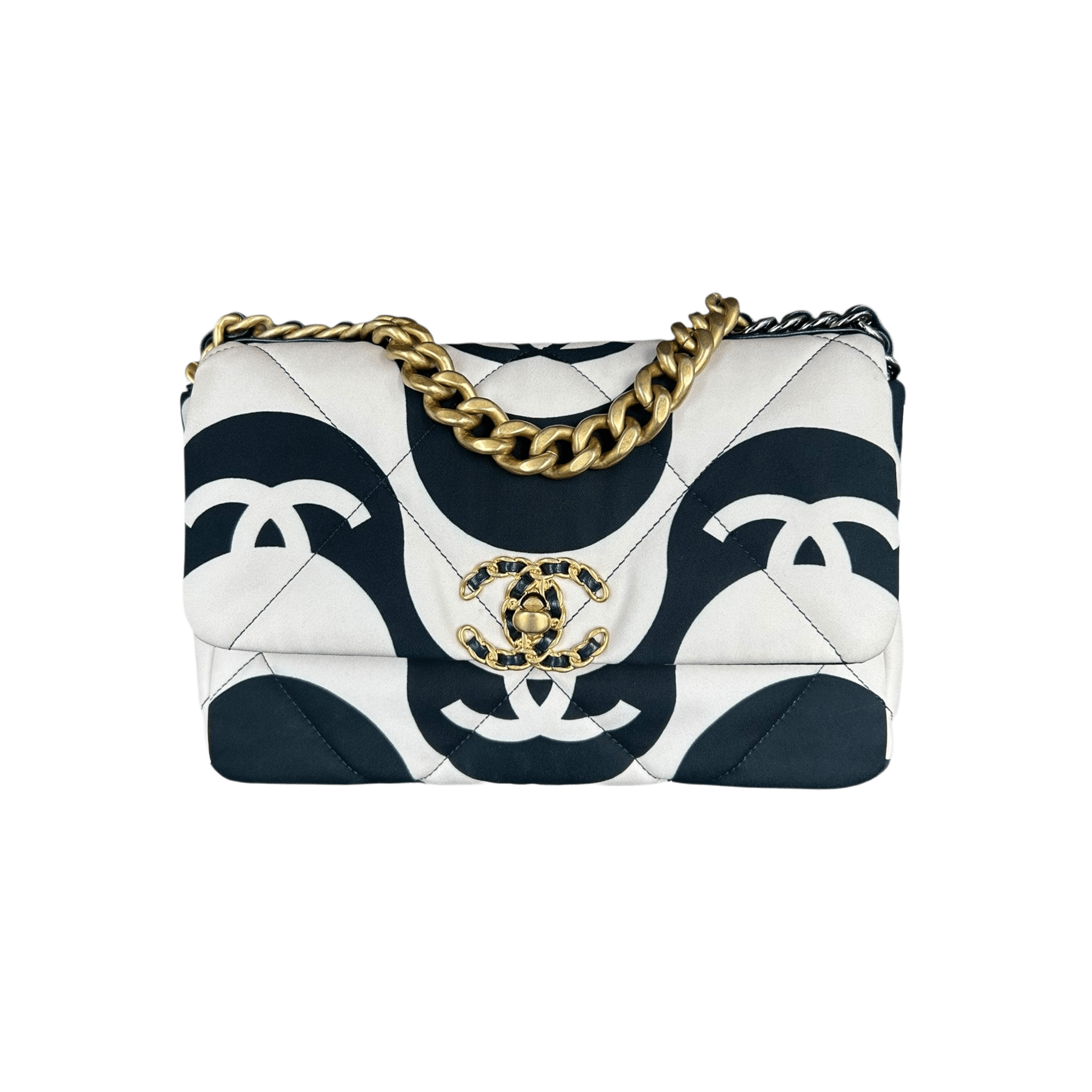 Chanel Black & White CC Fabric Medium Chanel 19 Flap Bag - Morely TrendsChanel Type here:)