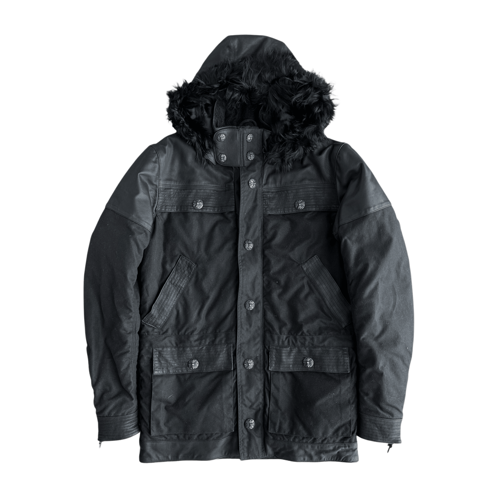 Chrome Hearts Black Leather Fleur Parka Jacket - Morely TrendsChrome Hearts Type here:)