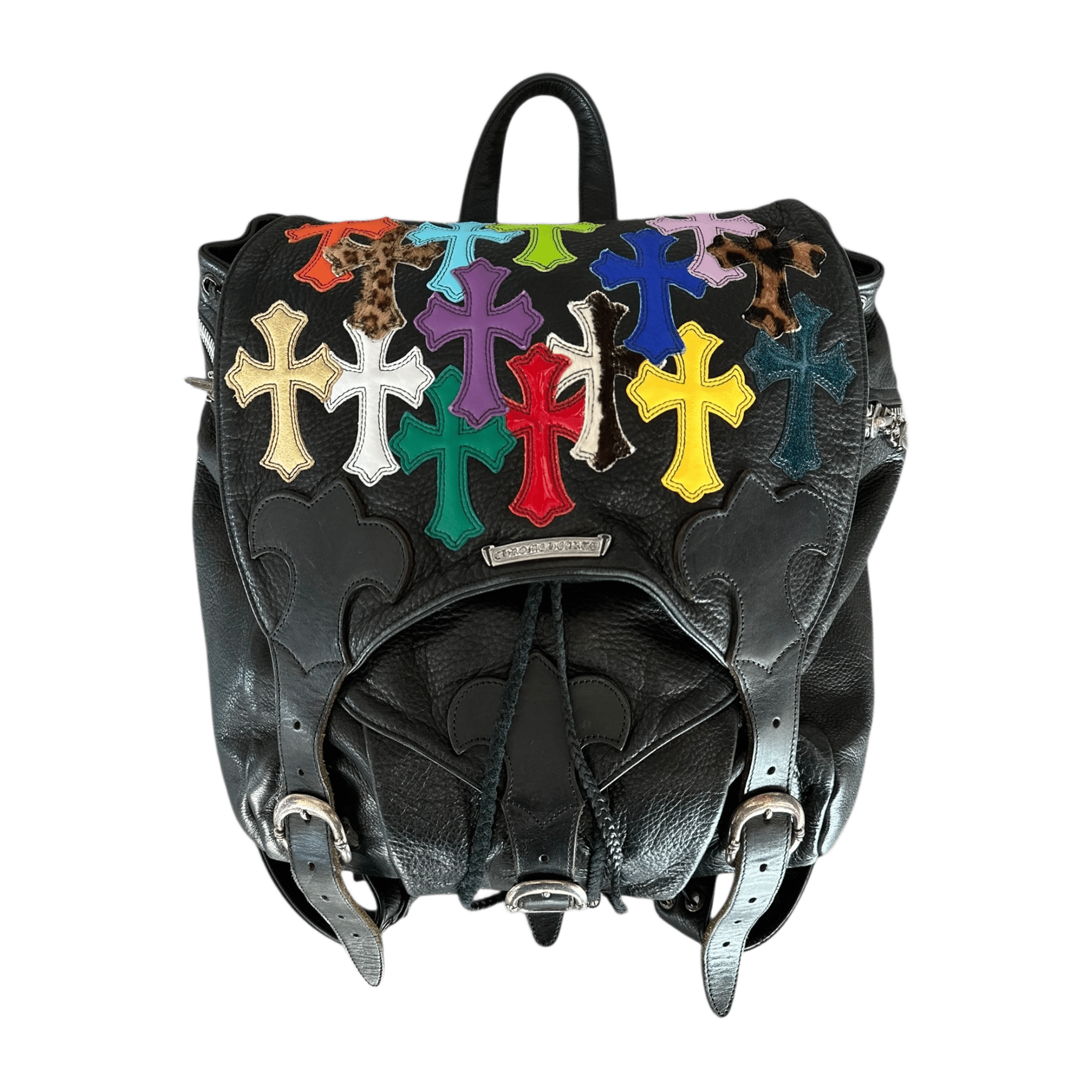 Chrome Hearts Black Multicolor Cross Patch Leather Gunslinger Backpack - Morely TrendsChrome Hearts Type here:)
