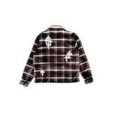 Chrome Hearts Black & Red Cross Patch Plaid Sherpa Jacket - Morely TrendsChrome Hearts Type here:)