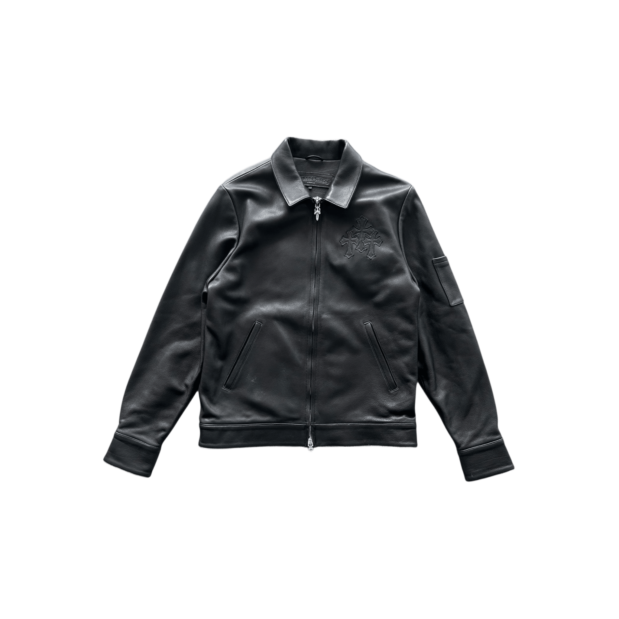 Chrome Hearts Black Triple Cross Patch Leather Jacket - Morely TrendsChrome Hearts Type here:)