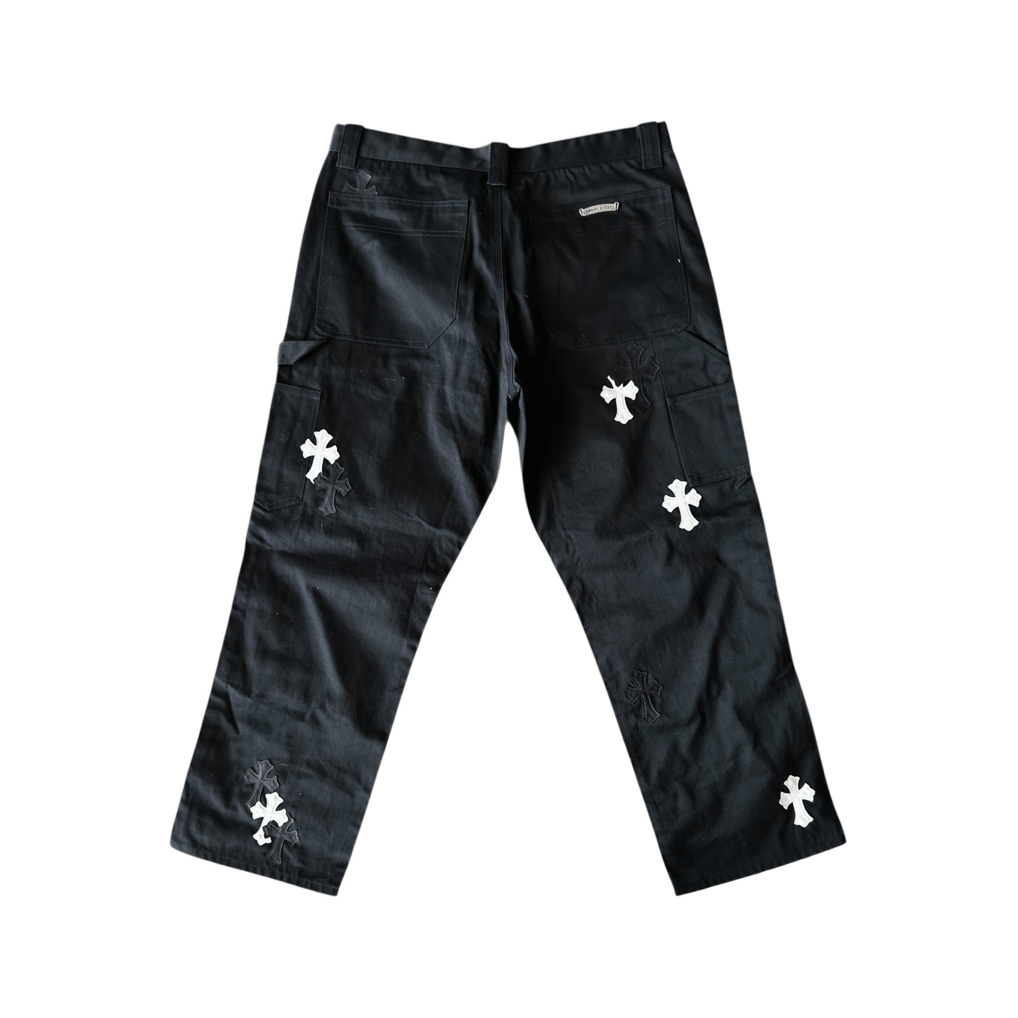 Chrome Hearts Black & White Cross Patch Carpenter Pants - Morely TrendsChrome Hearts Type here:)