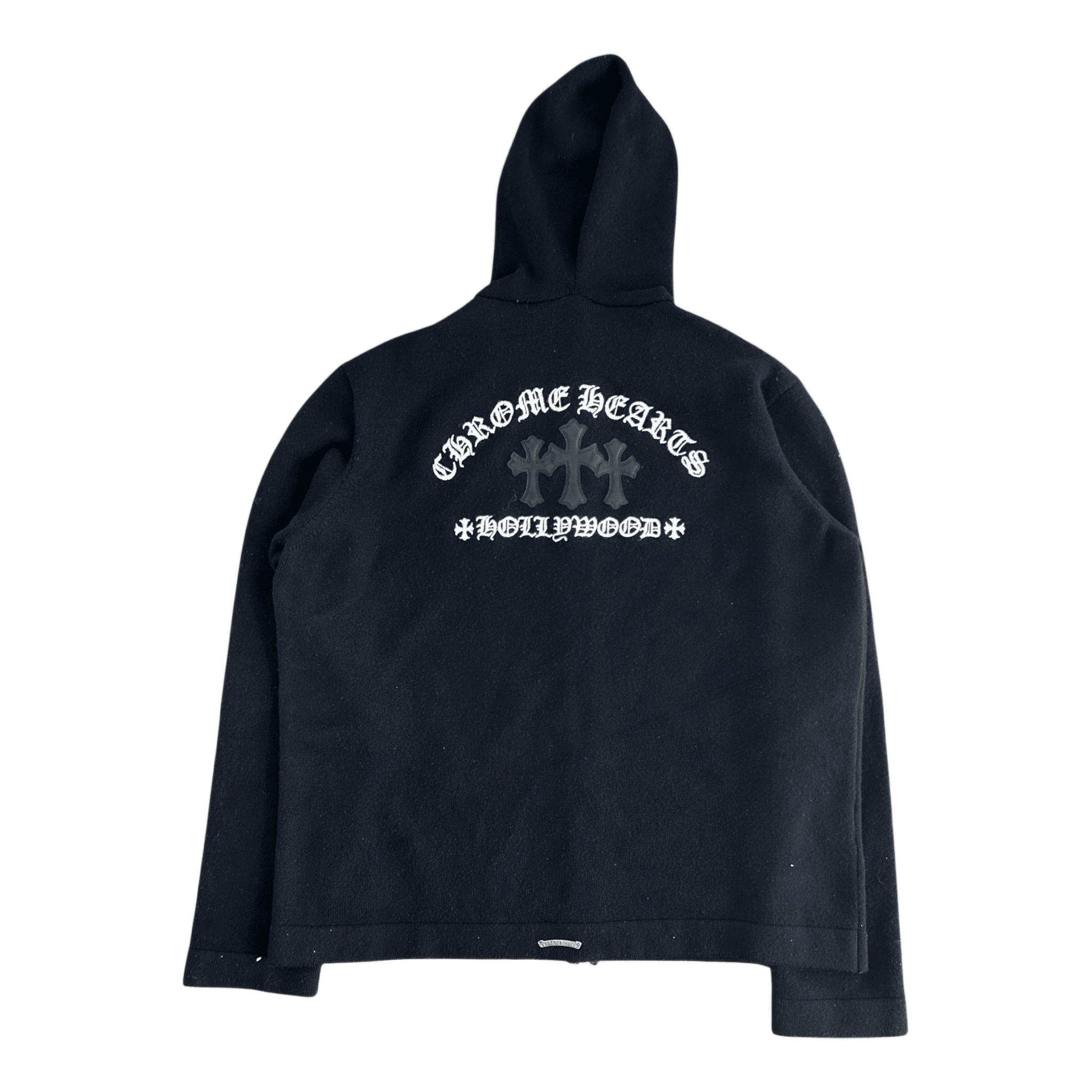Chrome Hearts Black & White Leather Triple Cross Patch Cashmere Zip Up Hoodie - Morely TrendsChrome Hearts Type here:)