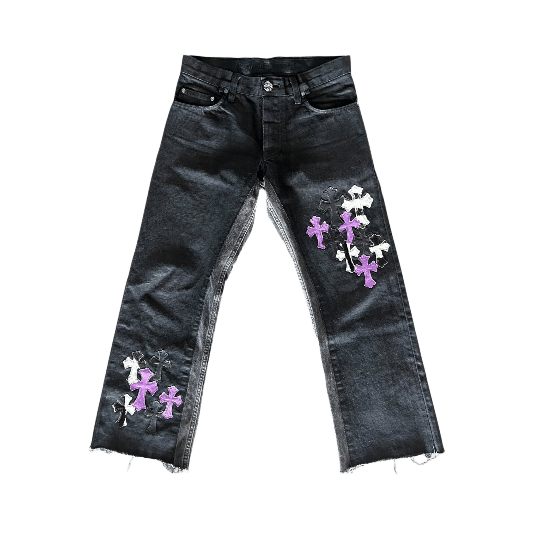 Chrome Hearts Black, Zebra & Purple Cross Patch Jeans - Morely TrendsChrome Hearts Type here:)