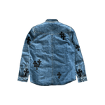Chrome Hearts Blue & Black Cross Patch Denim Button Up Shirt - Morely TrendsChrome Hearts Type here:)