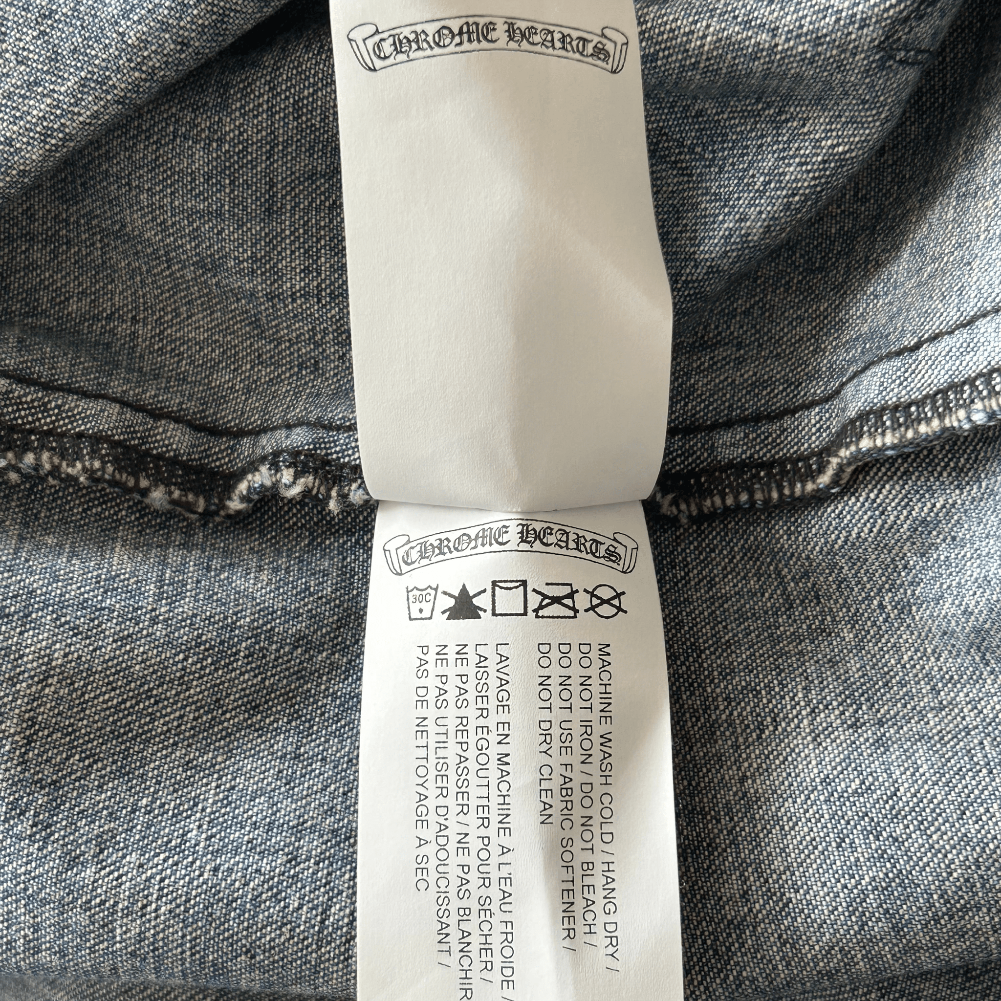 Chrome Hearts Blue & Black Cross Patch Denim Button Up Shirt - Morely TrendsChrome Hearts Type here:)