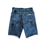 Chrome Hearts Blue & Black Cross Patch Denim Shorts - Morely TrendsChrome Hearts Type here:)