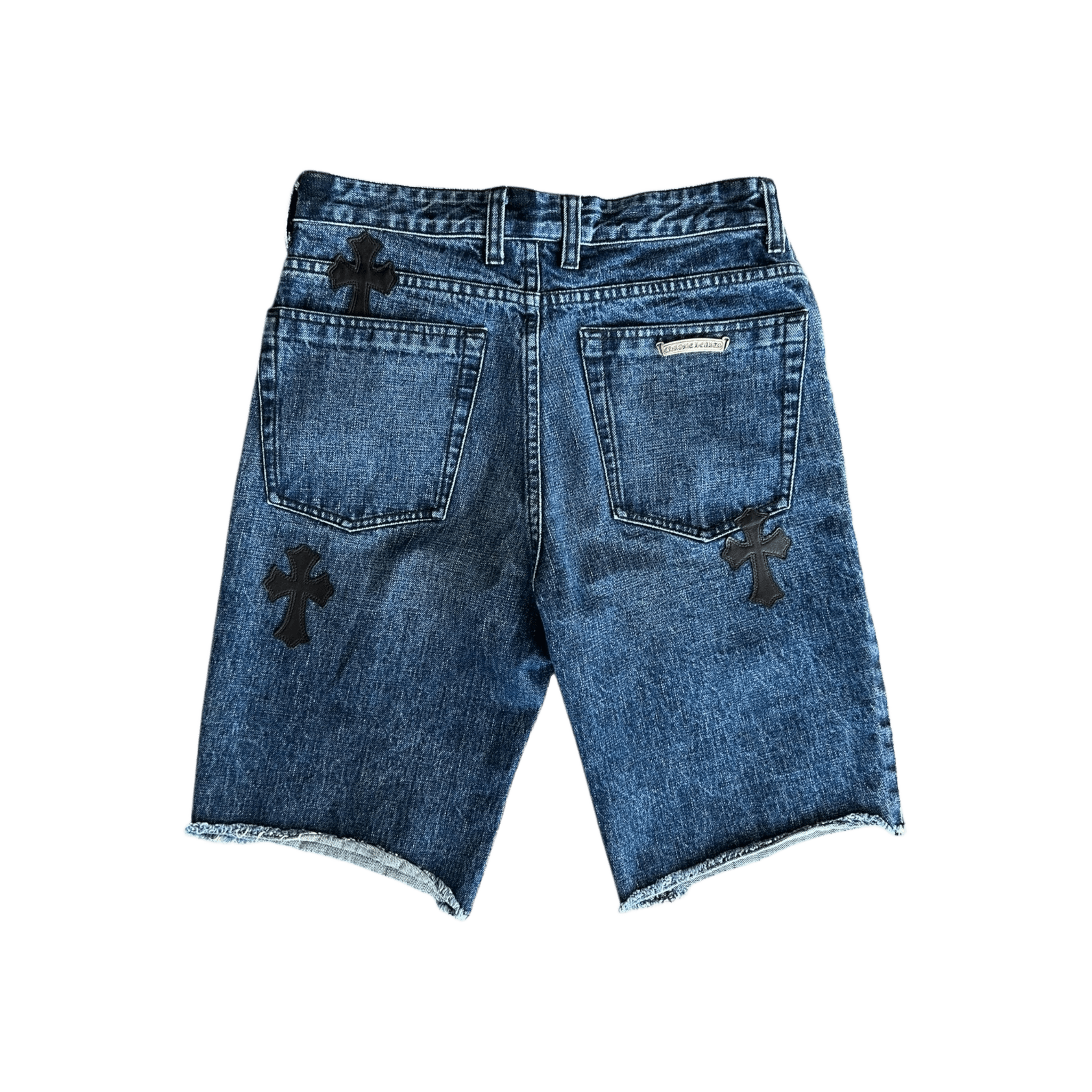 Chrome Hearts Blue & Black Cross Patch Denim Shorts - Morely TrendsChrome Hearts Type here:)