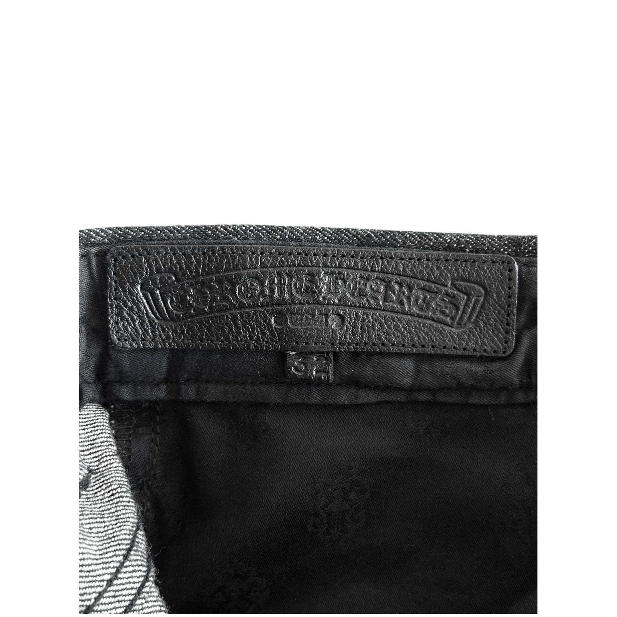 Chrome Hearts Grey & Black Star Patch Fleur Knee Jeans - Morely TrendsChrome Hearts Type here:)