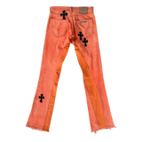 Chrome Hearts Orange & Black Cross Patch Flared Jeans - Morely TrendsChrome Hearts Type here:)