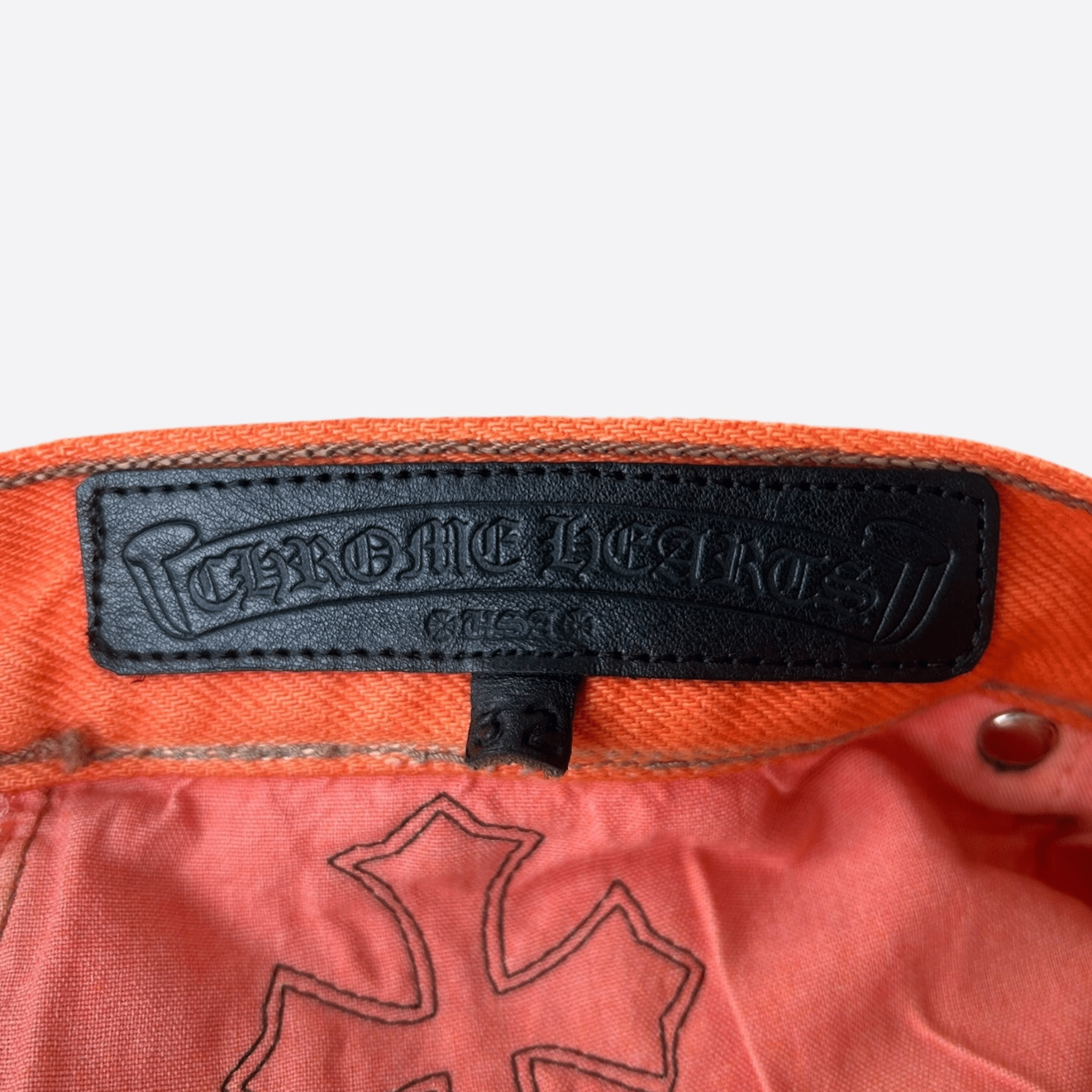 Chrome Hearts Orange & Black Cross Patch Flared Jeans - Morely TrendsChrome Hearts Type here:)