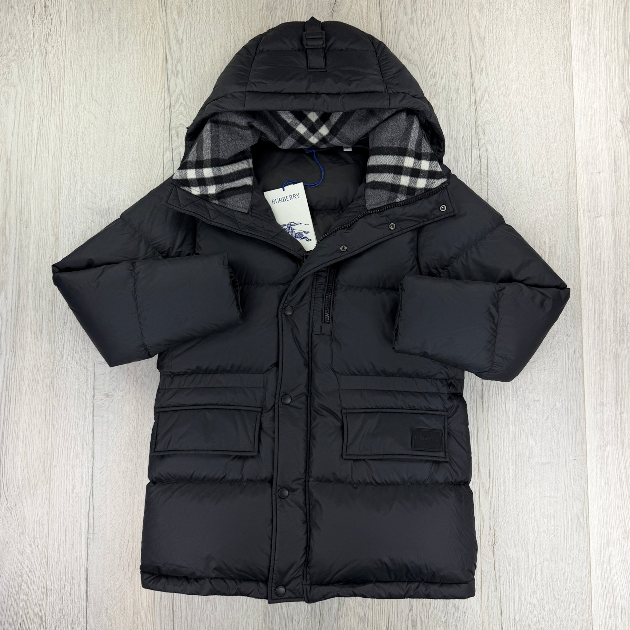 Burberry Men’s Haworth Hooded Check Black Down Jacket - Small (Fit Medium) - Morely TrendsBurberry Type here:)