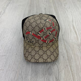 Gucci Men’s Beige GG Interlocking Snake Print Baseball Cap
