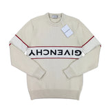 Givenchy Men’s Beige Stripe Logo Knitted Crewneck Jumper