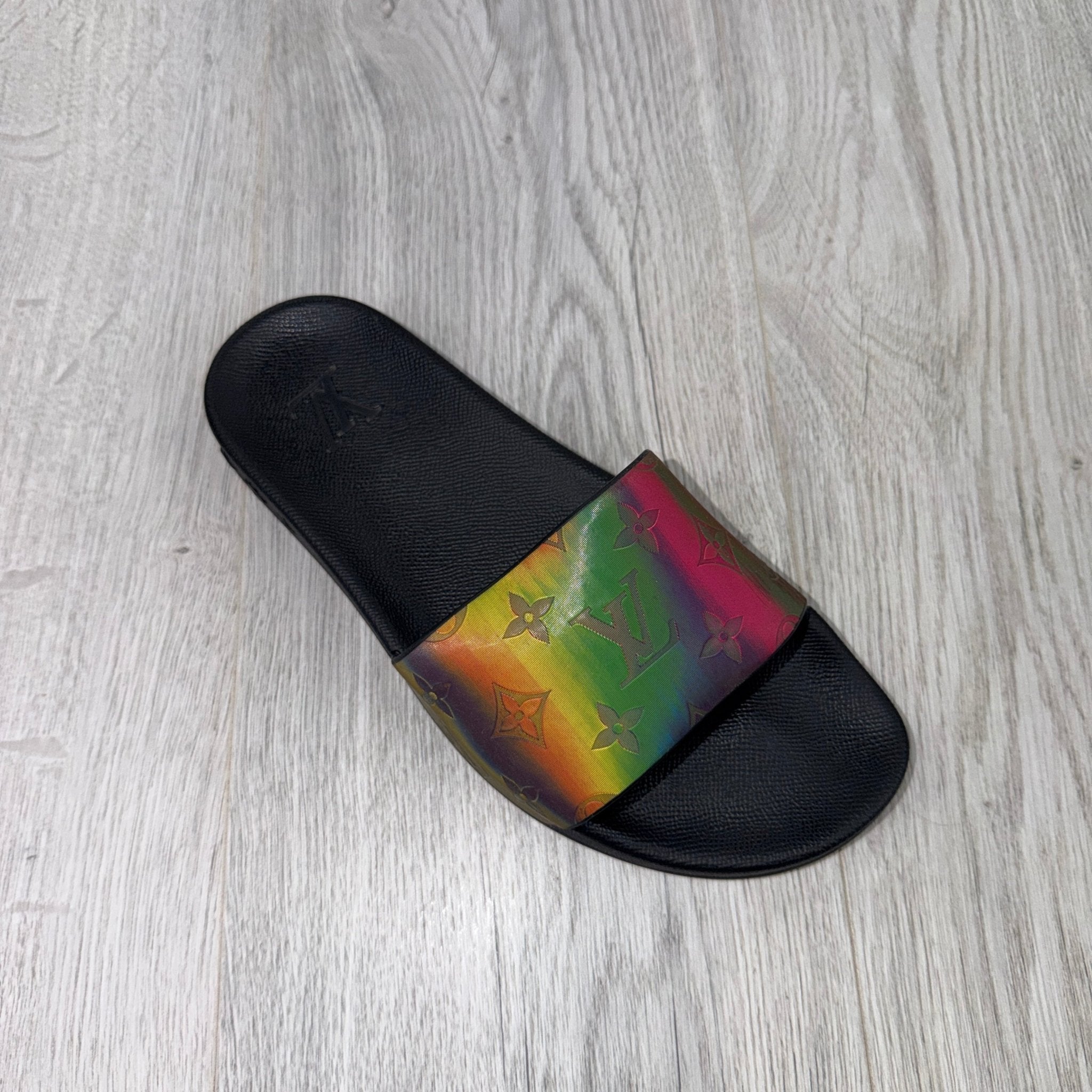 Louis Vuitton Multicolor Iridescent Monogram Rubber Waterfront Sliders - Uk 6 (Fit 7) - Morely TrendsLouis Vuitton Type here:)