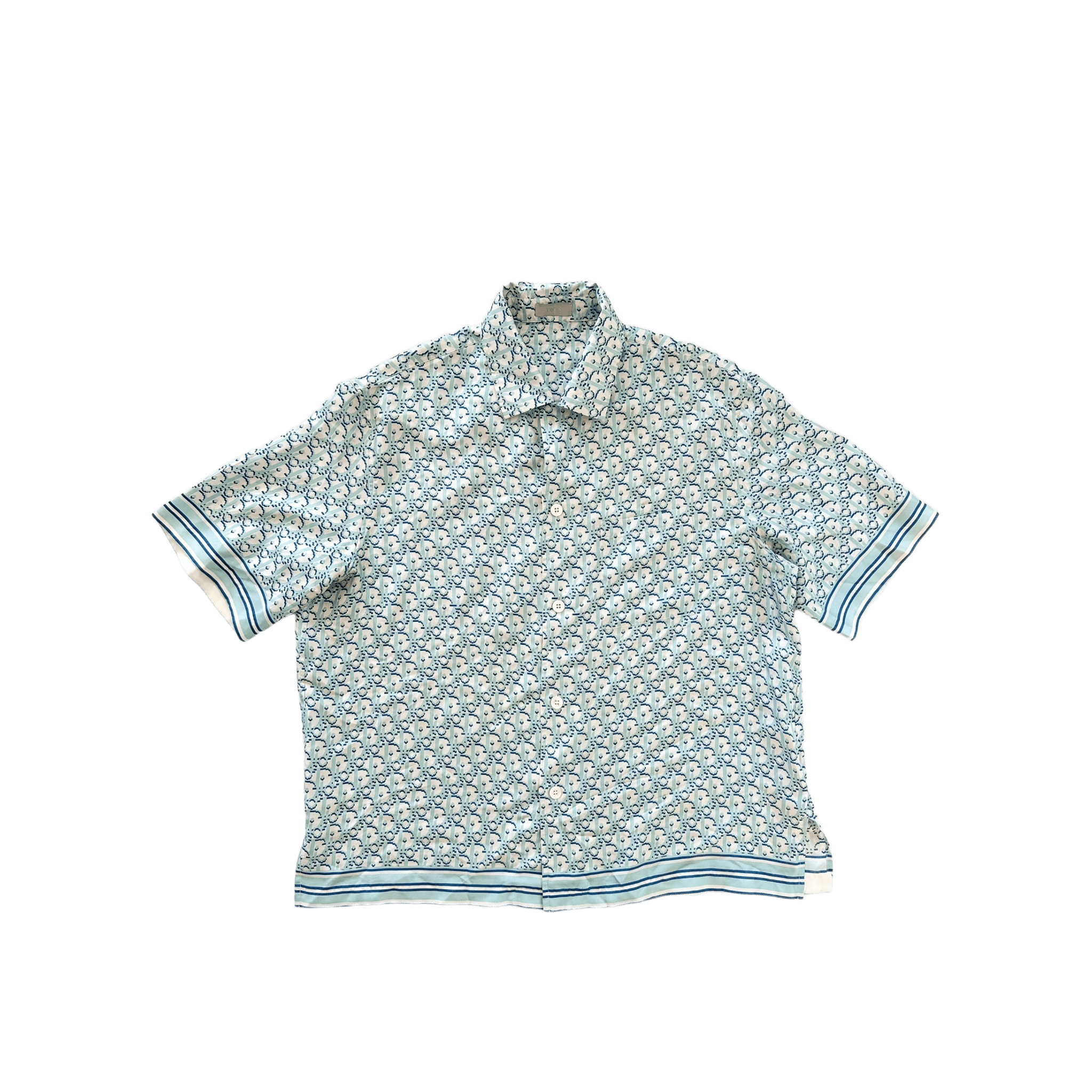Dior Light Blue Pixel Oblique SIlk Button Up Shirt - Morely TrendsDior Type here:)