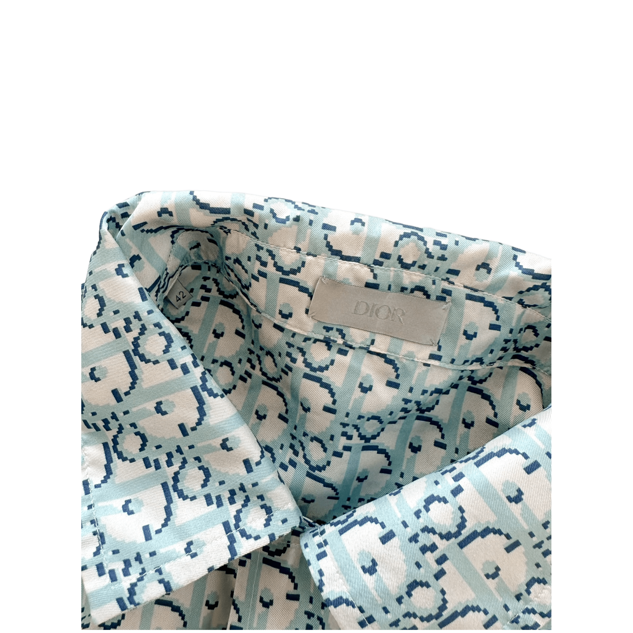 Dior Light Blue Pixel Oblique SIlk Button Up Shirt - Morely TrendsDior Type here:)