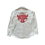 Dior Stussy Cream & Red Ox Logo Denim Button Up Shirt - Morely TrendsDior Type here:)