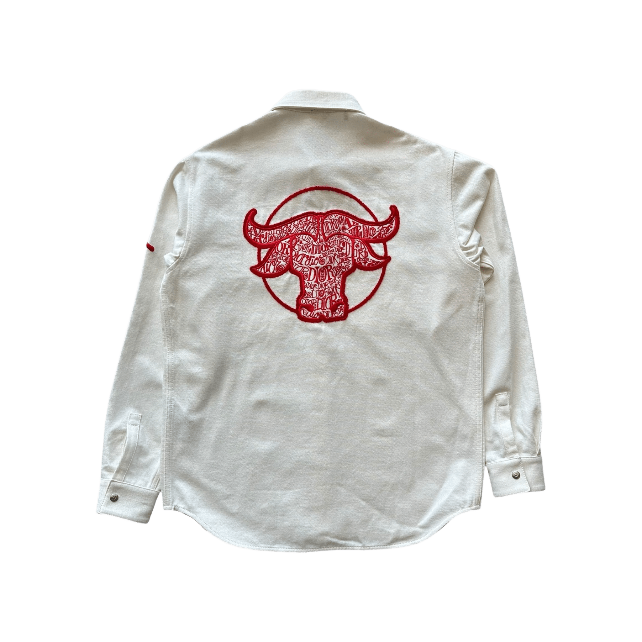 Dior Stussy Cream & Red Ox Logo Denim Button Up Shirt - Morely TrendsDior Type here:)