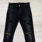 Amiri MX1 Men’s Black Distressed Core Camouflage Applique Jeans - Uk 36